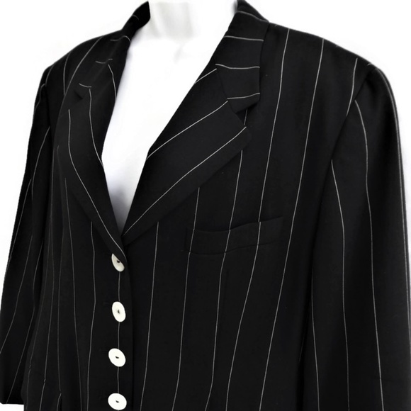 Designer Escada Elements Blazer Black Pure New Wool Pinstripe Italy - Picture 2 of 8